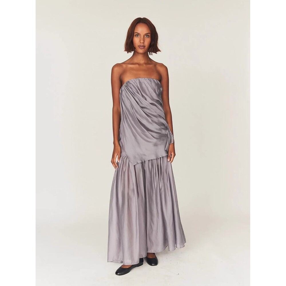 The Garment Gillian gown Strapless Silver-Grey Satin Oyster Maxi Dress US4/UK8